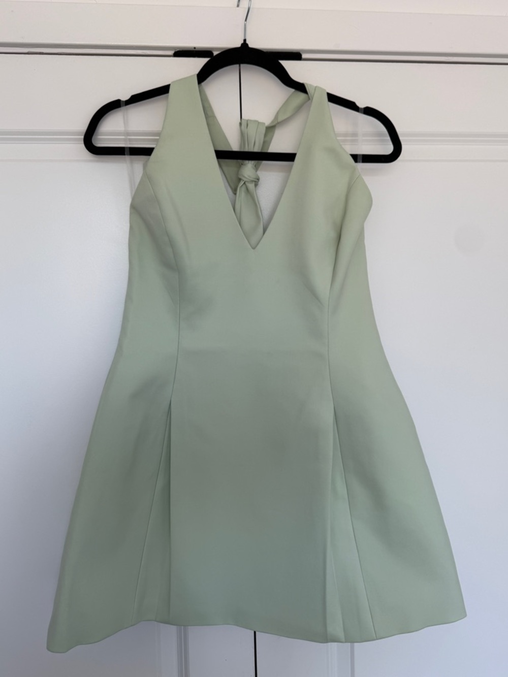 Meshki Halter V-Neck Mini Dress in pistachio green - Picture 6 of 8
